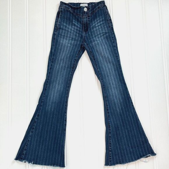 Uniq by Litz Mid Rise Flare Pin Stripe Jeans Size 25 - Picture 2 of 10
